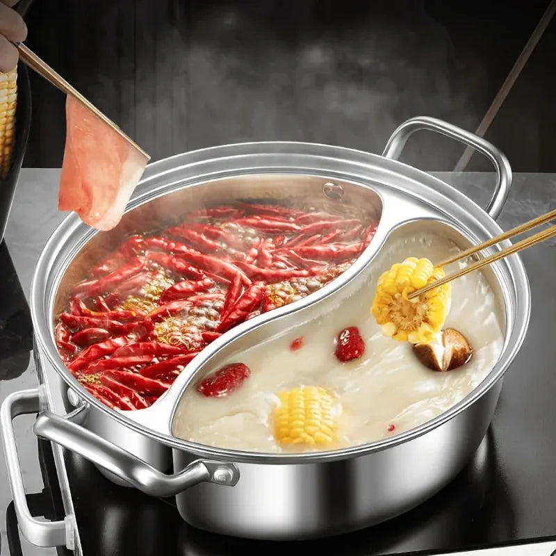 Stainless Steel Dual Divider Hot Pot – Induction Shabu Cookware