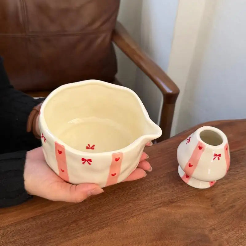 Handcrafted Ceramic Mixing Bowl Set with Pour Spout & Insert