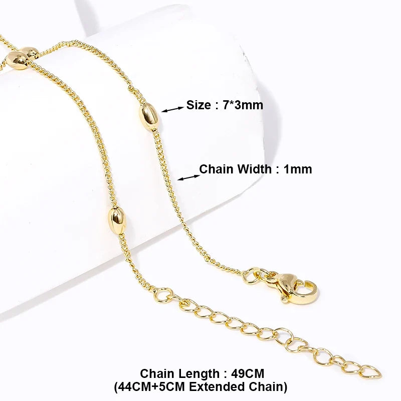 18K Gold Plated Rice Bead Chain Necklace 49CM | DIY Jewelry