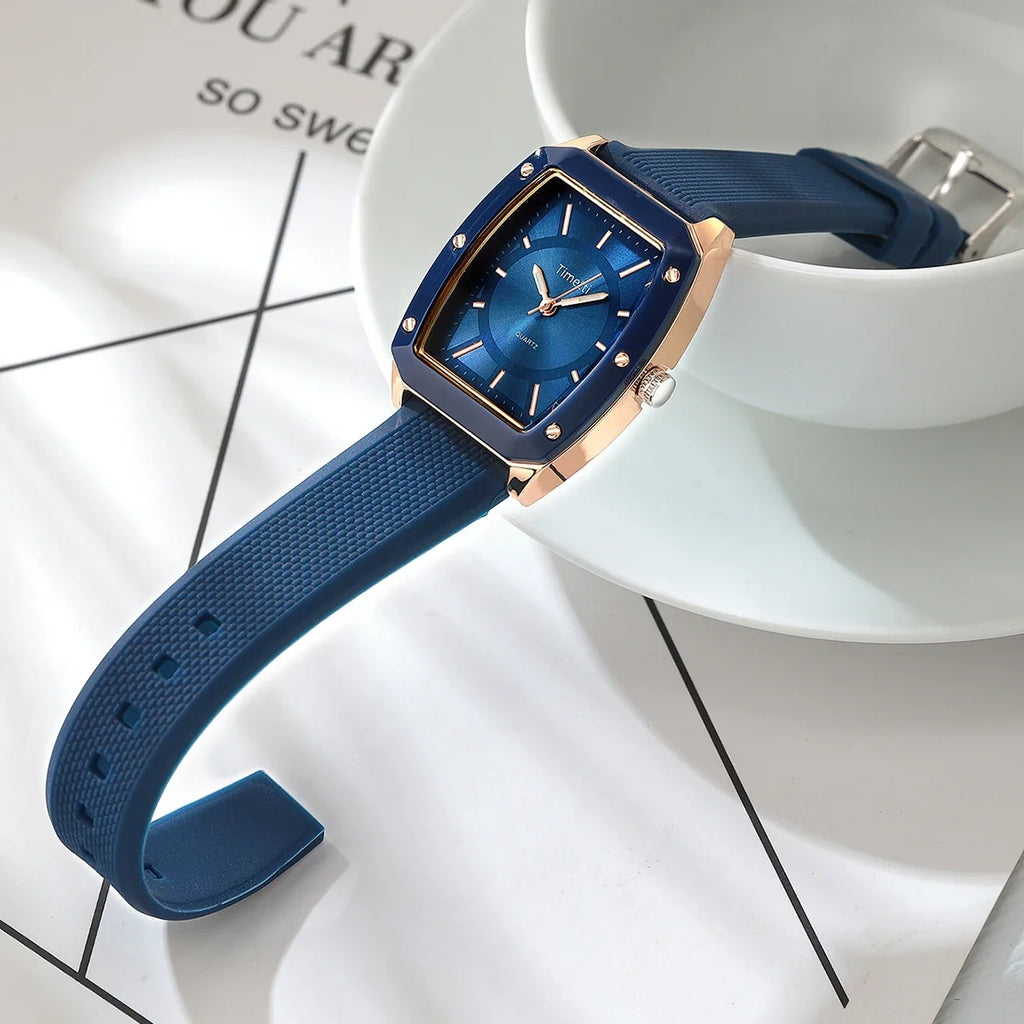 Timetti Square Quartz Watch – Silicone Strap Casual Style