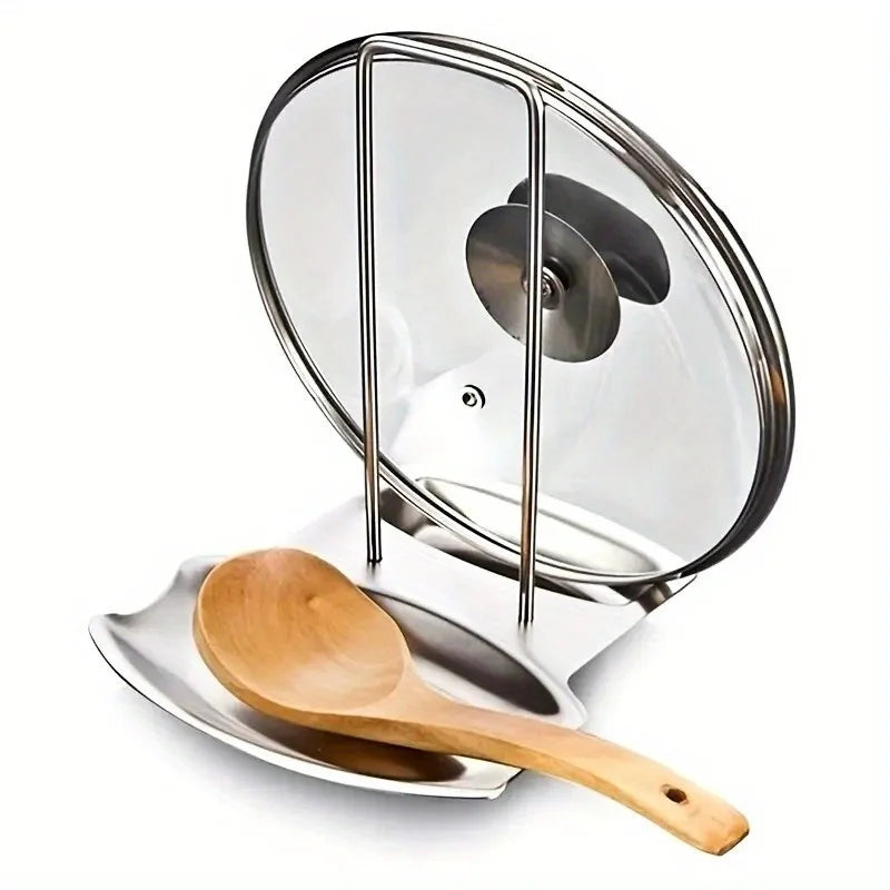 Stainless Steel Pot Lid Holder & Spoon Rest with Drip Tray
