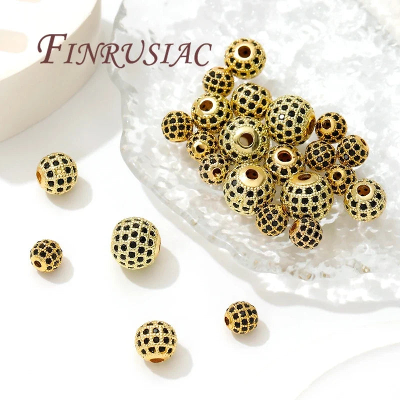 18K Gold Plated Zircon Spacer Beads 6mm 8mm 10mm | DIY Jewelry