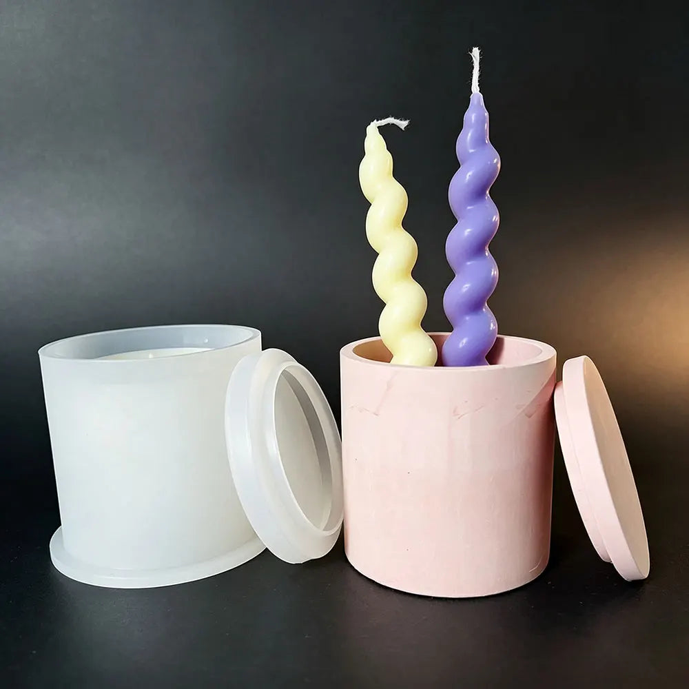 Silicone Candle Jar Mold with Lid | Round Concrete Craft Mould