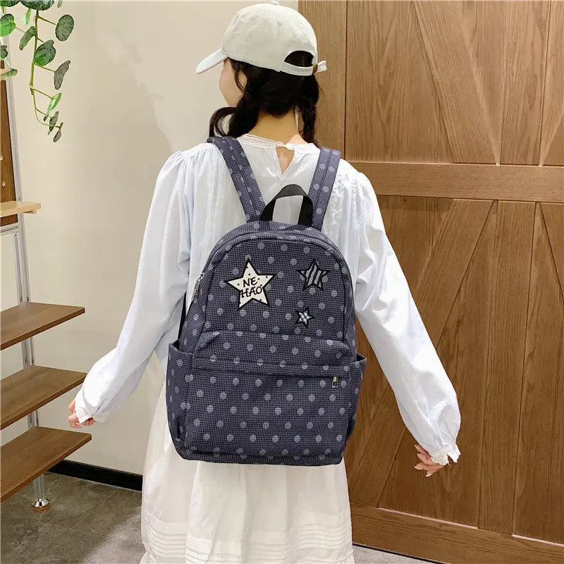 Korean Star Polka Dot Backpack – Large Capacity Nylon Bag