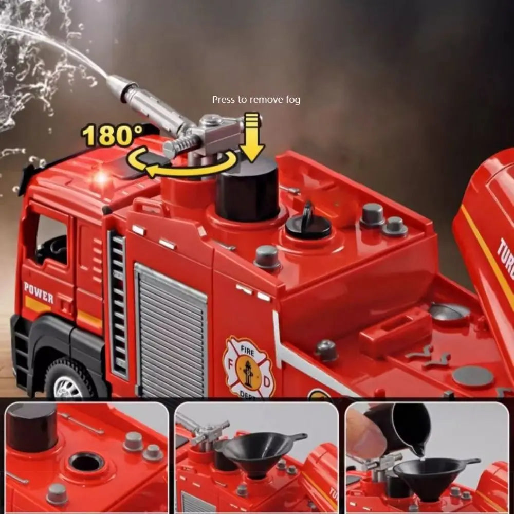 1:32 Fire Truck Toy – Pull-Back, Sound, Light & Water Spray