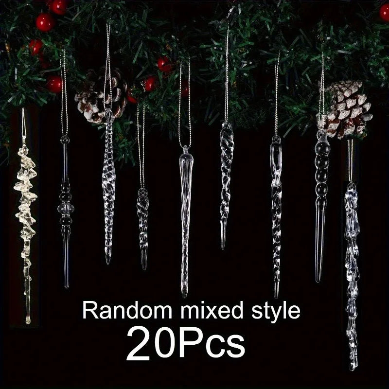 20 Pcs Clear Acrylic Christmas Icicle Ornaments – Crystal Decor