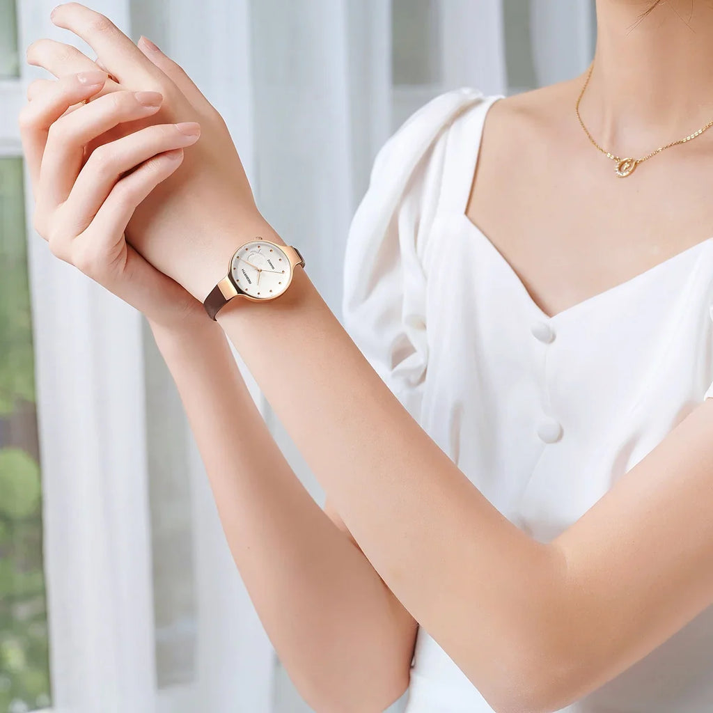 REBIRTH Retro Floral Quartz Watch – Leather Strap, Elegant