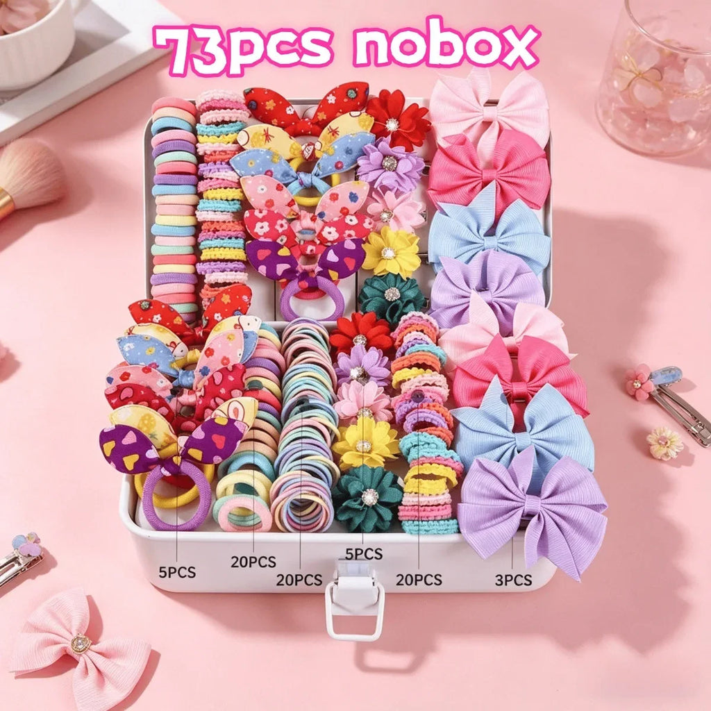 73PCS Girls Hair Accessories Set – Clips, Ties & Barrettes