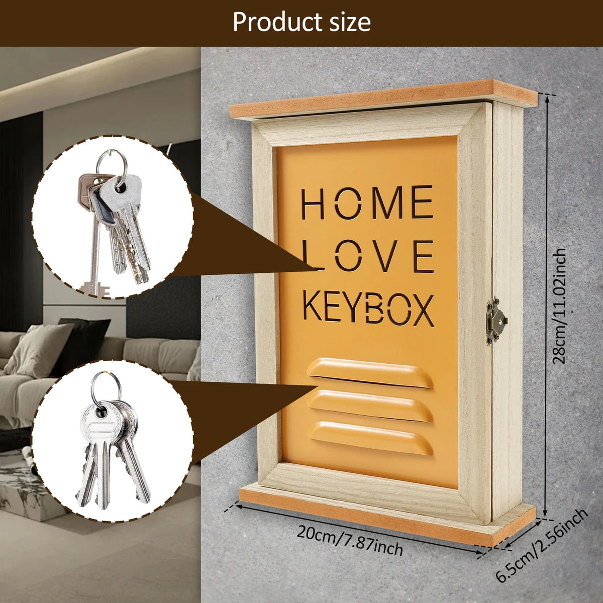 Wall Key Holder Cabinet – Wooden Key Box with 6 Hooks