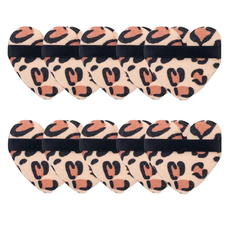Leopard Print Velvet Powder Puff Set | 3 Shapes, Ribbon Strap
