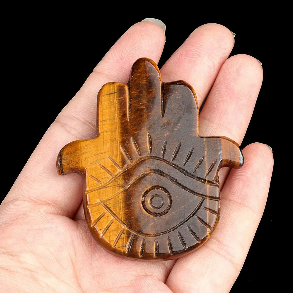 Natural Stone Hamsa Hand Carved Bead – Agate & Amethyst 57x50mm