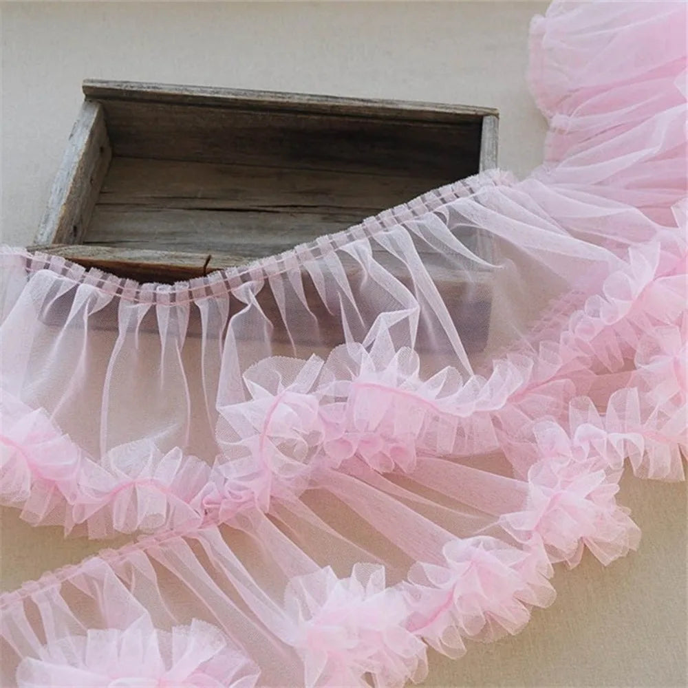 Pleated Tulle Lace Trim 15x90cm – Fluffy Mesh Ribbon for DIY