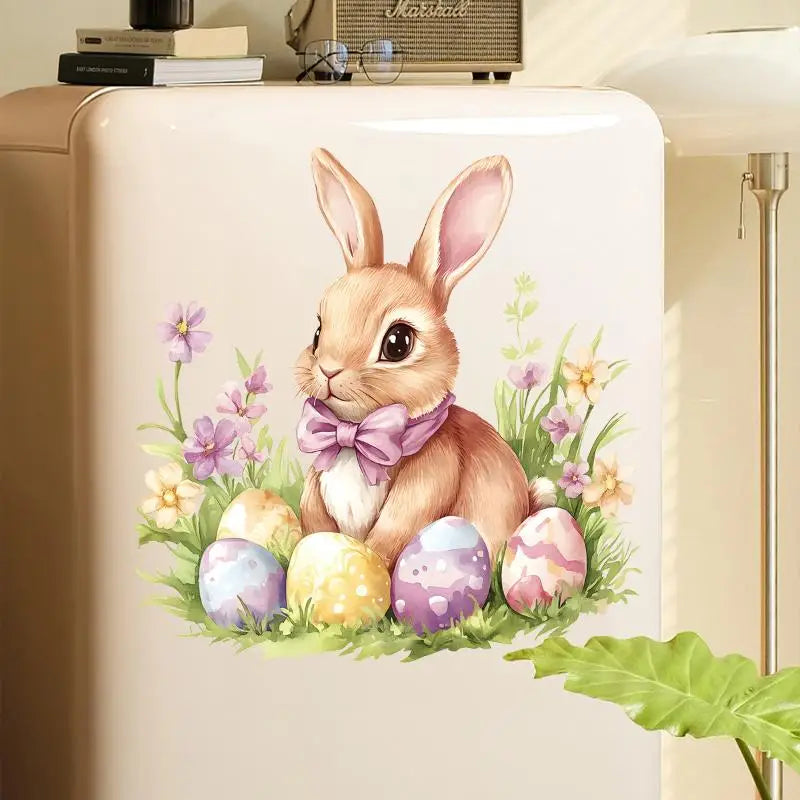 Easter Bunny & Flower PVC Window Stickers – Removable Decals