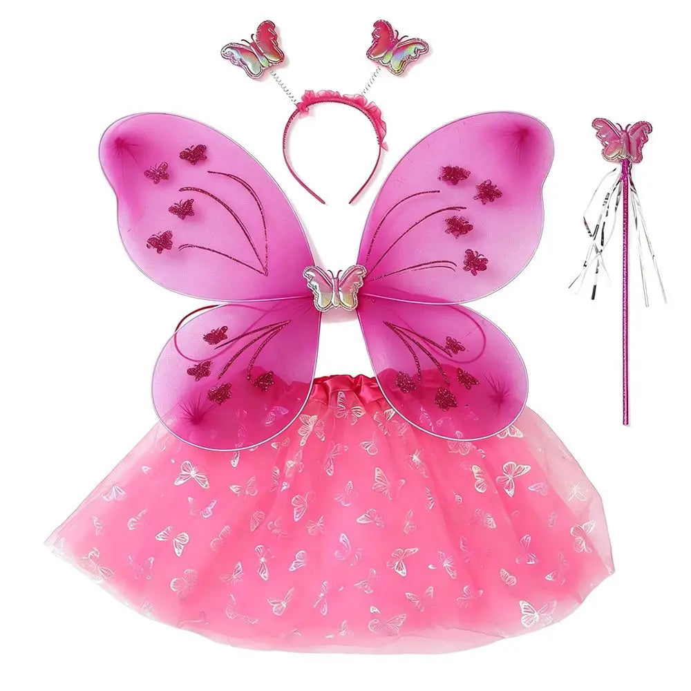 4-Piece Fairy Princess Costume Set – Wings, Wand, Skirt & Headband