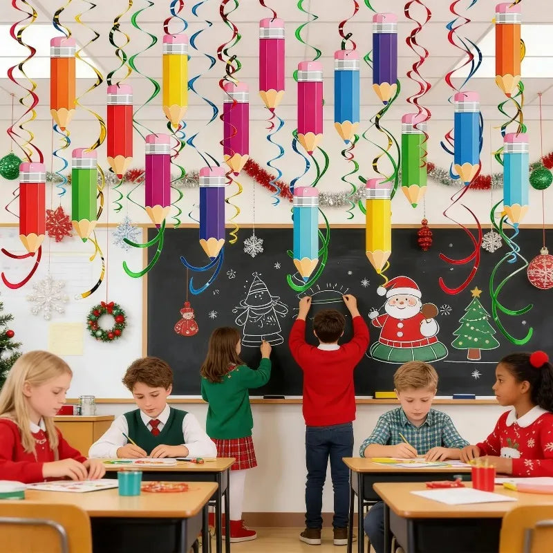 48pcs Colorful Pencil Swirl Decorations – Classroom & Party