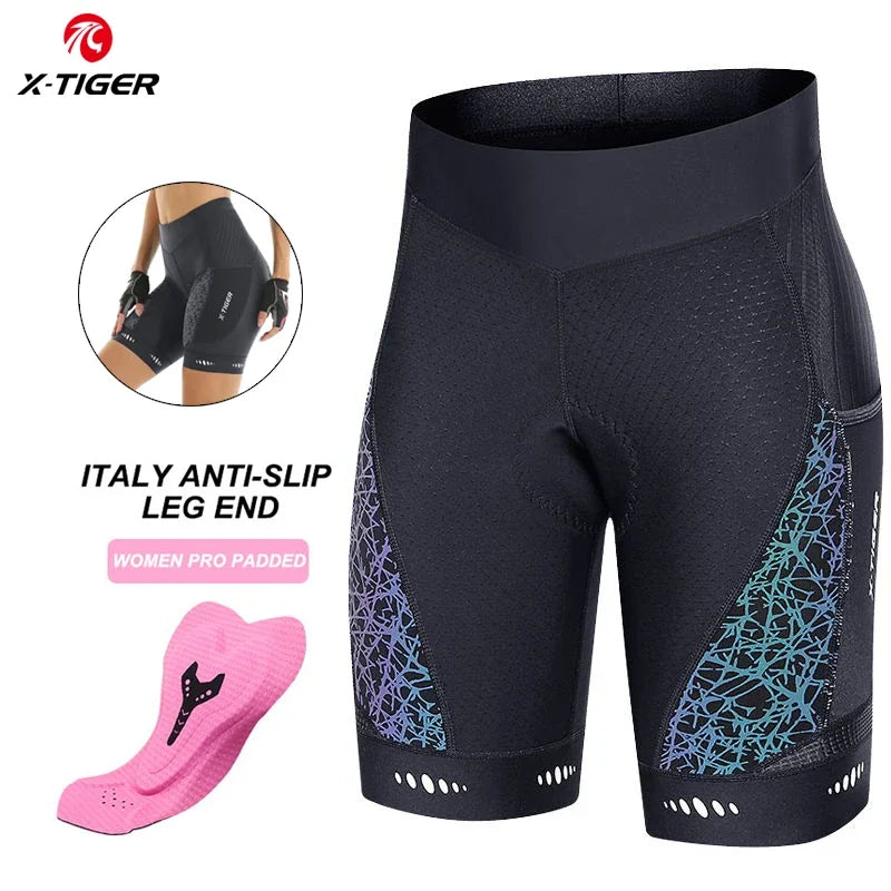 X-TIGER Women's 5D Padded Cycling Bib Shorts | Side Pockets