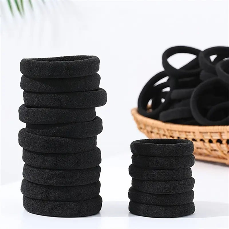 Black Seamless Elastic Hair Ties 50pcs – High Elasticity Bands
