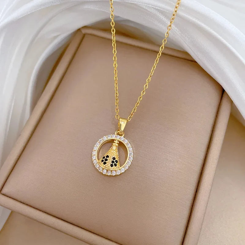 Women's Gold Hoop Pendant Choker Necklace | Stainless Steel