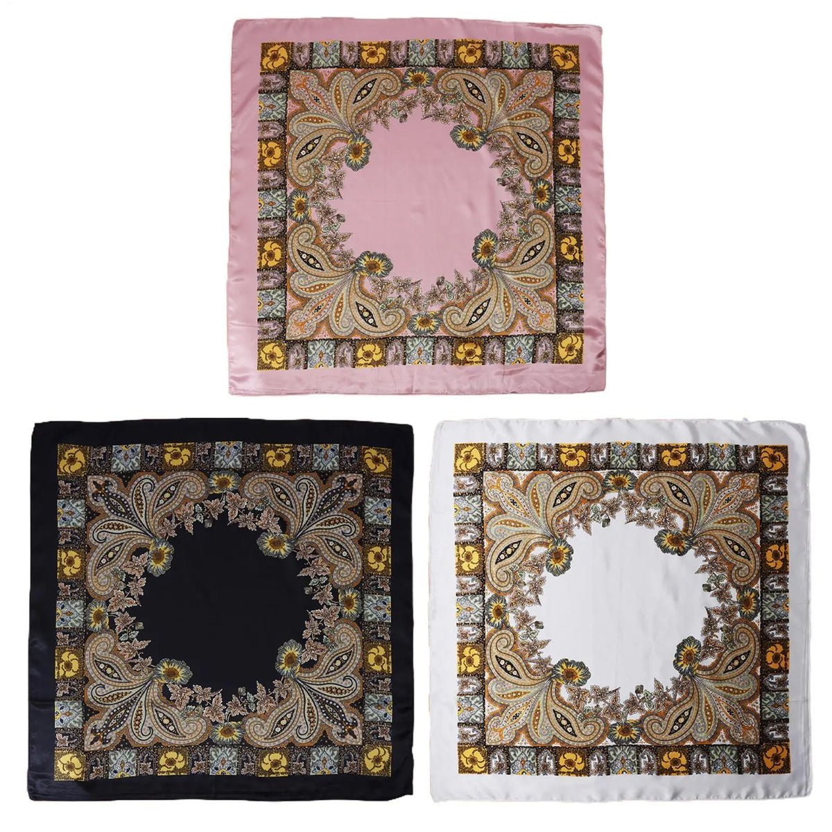 35" Vintage Faux Silk Square Scarf – Hair Bandana & Neckerchief