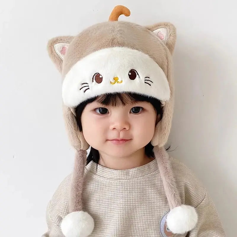 Soft Fluffy Baby Winter Knit Cap with Cartoon Ear Protection