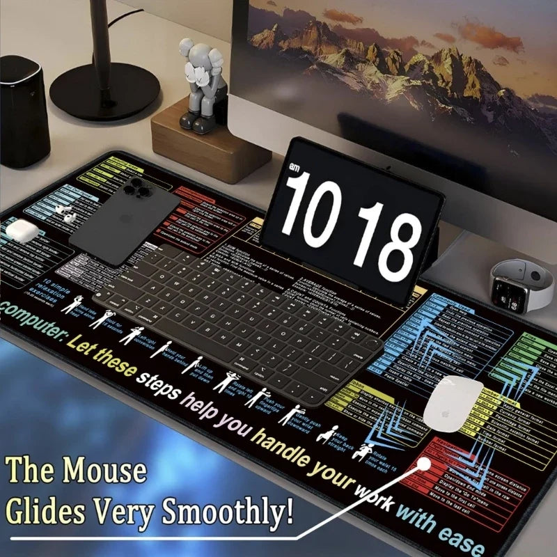 Extended Desk Mat with Keyboard Shortcuts | Large Gaming Mouse Pad