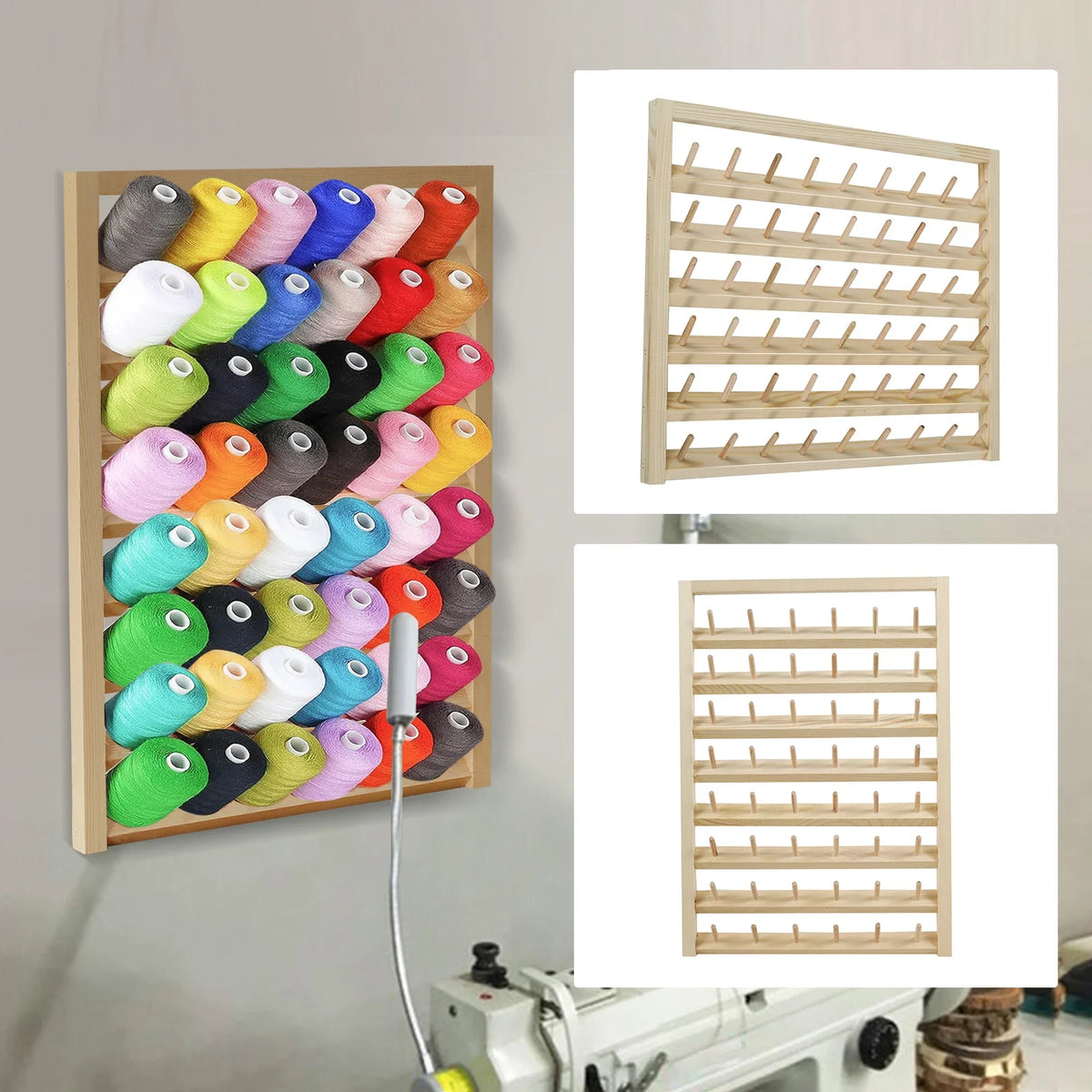 Wooden Thread Rack 48/54 Spool Wall-Mount Sewing Organizer