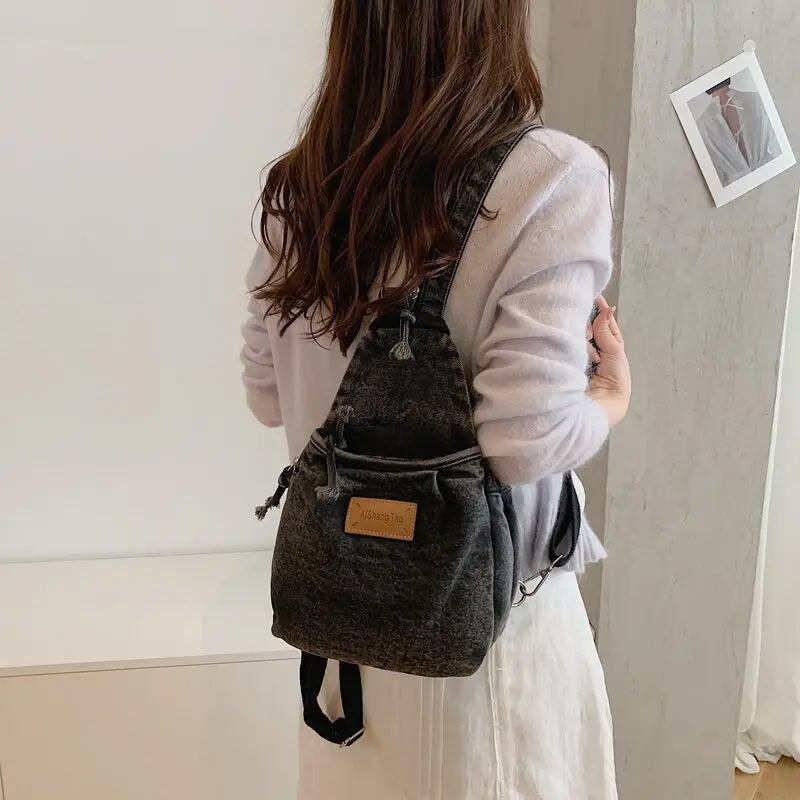 Nixie Denim Mini Backpack – Crossbody Chest Bag for Women
