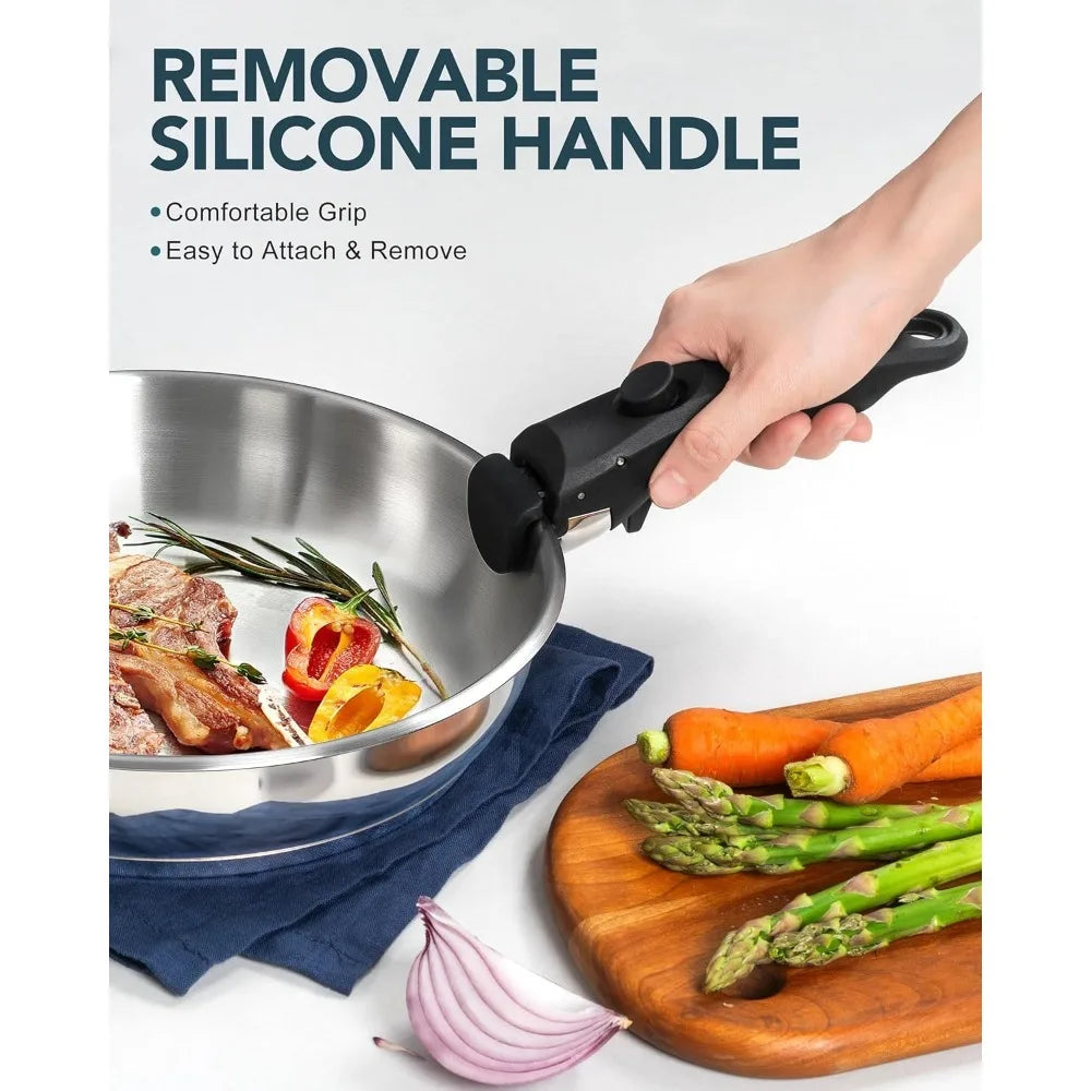 MICHELANGELO 3-Piece Stainless Steel Pan Set, Removable Handle