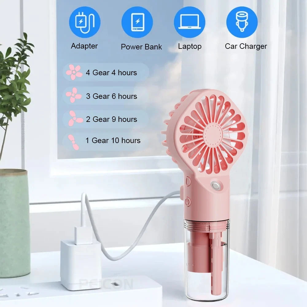 Raugee Mini Handheld Mist Fan – USB Rechargeable 4-Speed