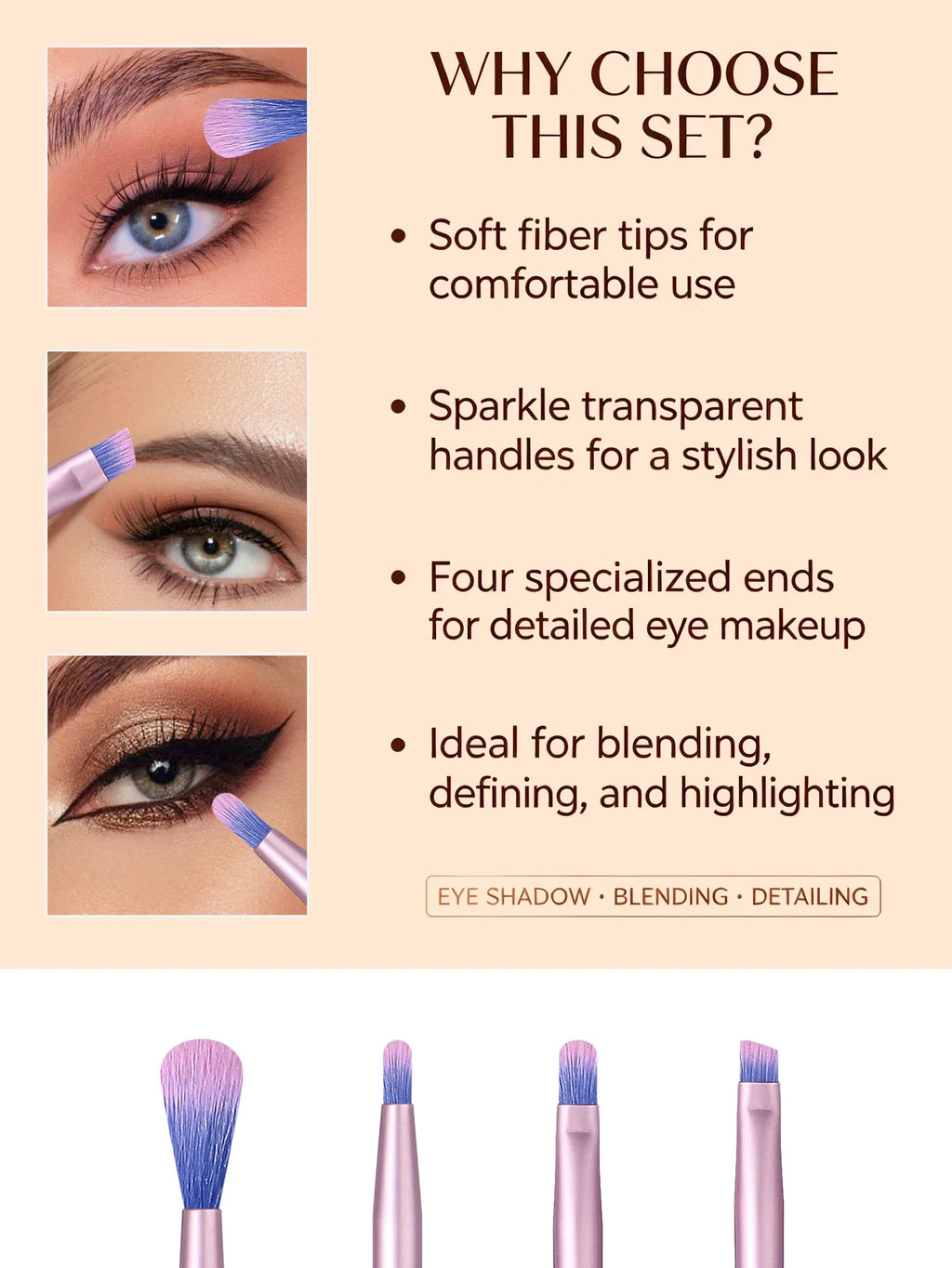 4PCS Makeup Brush Set – Highlighter, Eyebrow, Concealer & Eyeshadow