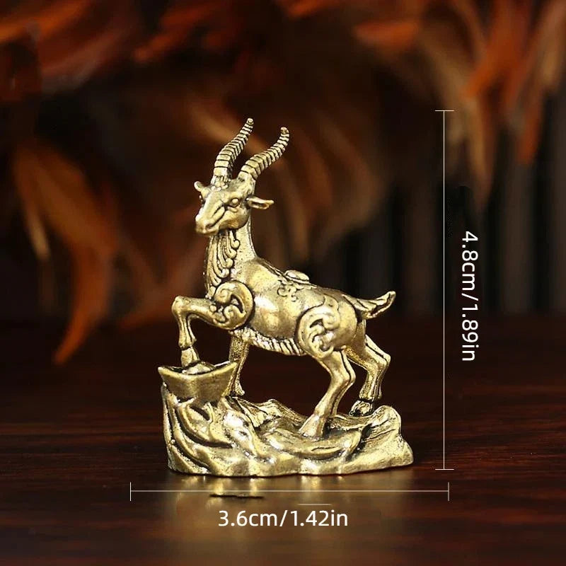 Feng Shui Brass Goat Figurine Lucky Zodiac Desktop Ornament