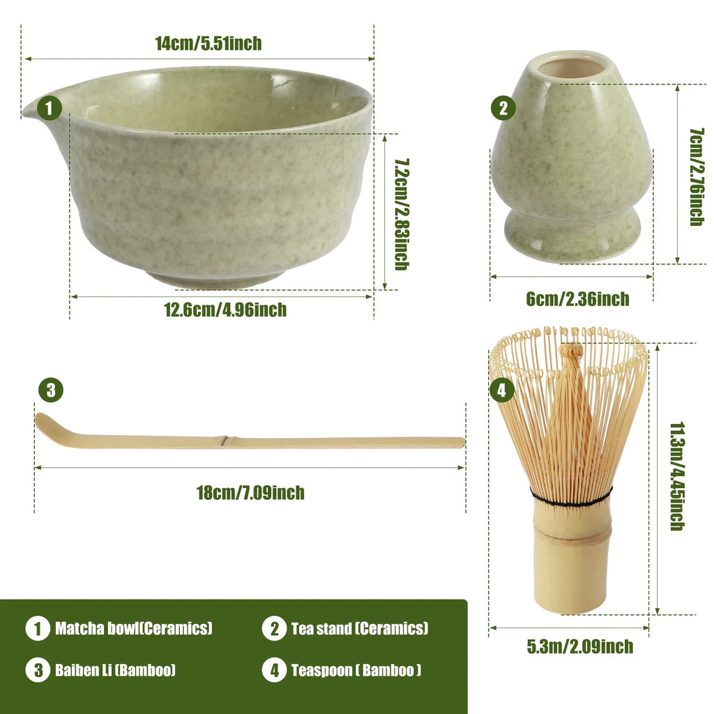 4-Piece Japanese Matcha Set – Ceramic Bowl & Bamboo Whisk