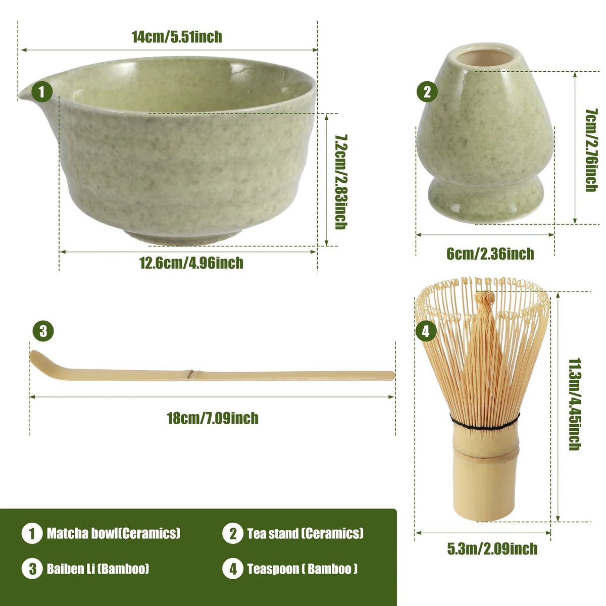 4-Piece Japanese Matcha Set – Ceramic Bowl & Bamboo Whisk