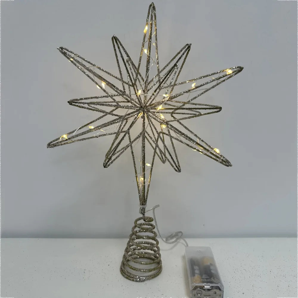 LED Star Christmas Tree Topper Glitter Iron Light Up Décor