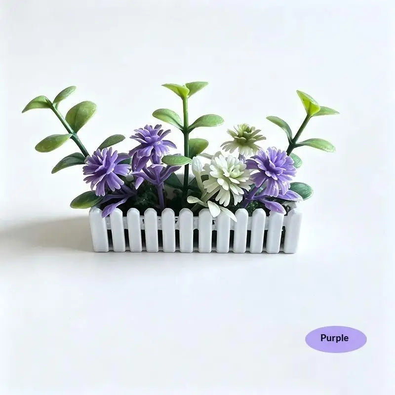 Mini Artificial Potted Flower with Fence – Dollhouse Miniature