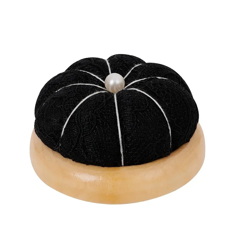 Pumpkin Lace Pincushion Wooden Base – Needle Organizer