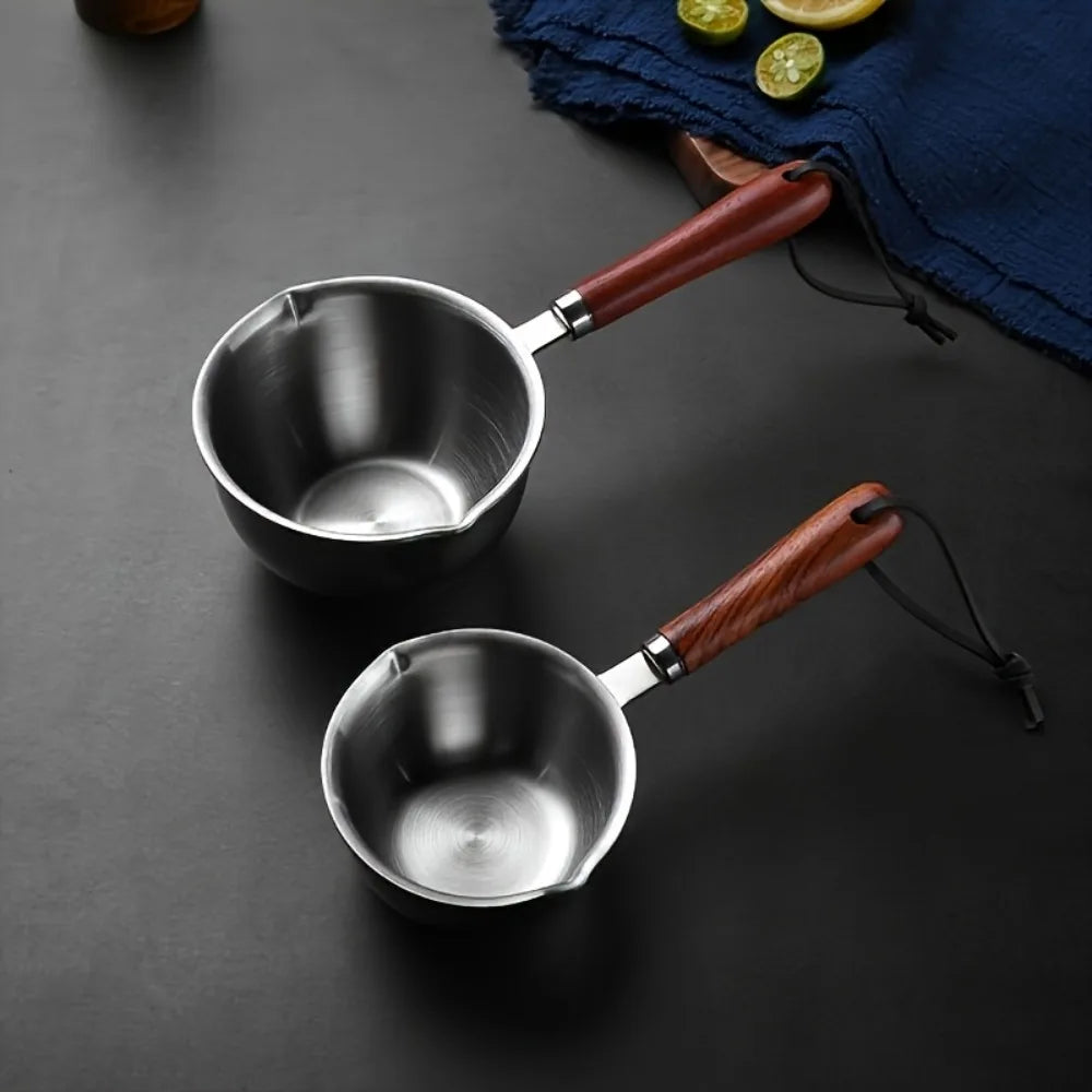 10oz Stainless Steel Pot Wooden Handle | Candle Wax & Cooking