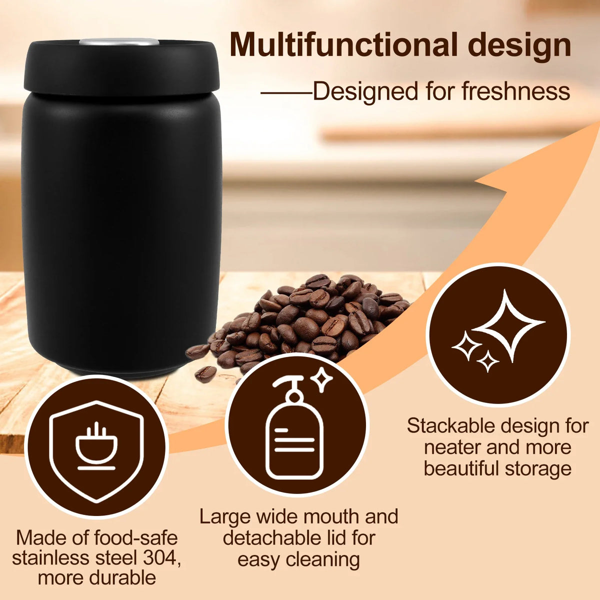Vacuum Coffee Canister – Airtight 304 Stainless Steel Storage