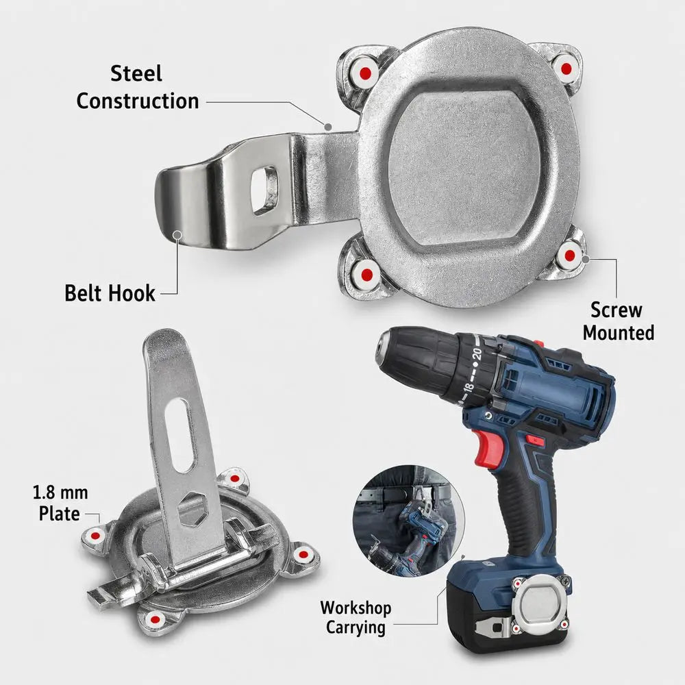 Steel Cordless Drill Belt Hook with Impact Plate | Workshop