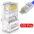 100Pcs RJ45 CAT6 CAT5e Pass-Through Connectors Gold-Plated 8P8C