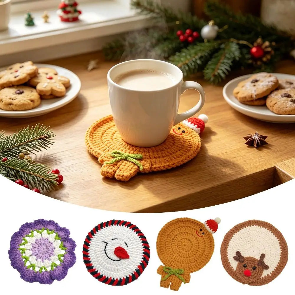 Hand-Knitted Christmas Crochet Coaster | Gingerbread Man Cup Mat