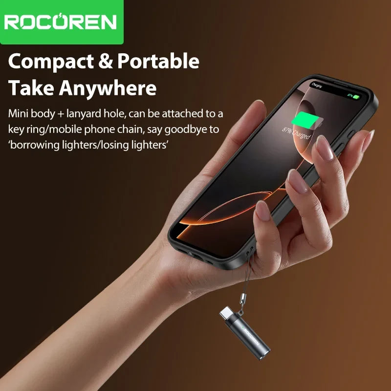 Rocoren USB-C Flameless Mini Lighter – Tungsten Blow-to-Ignite
