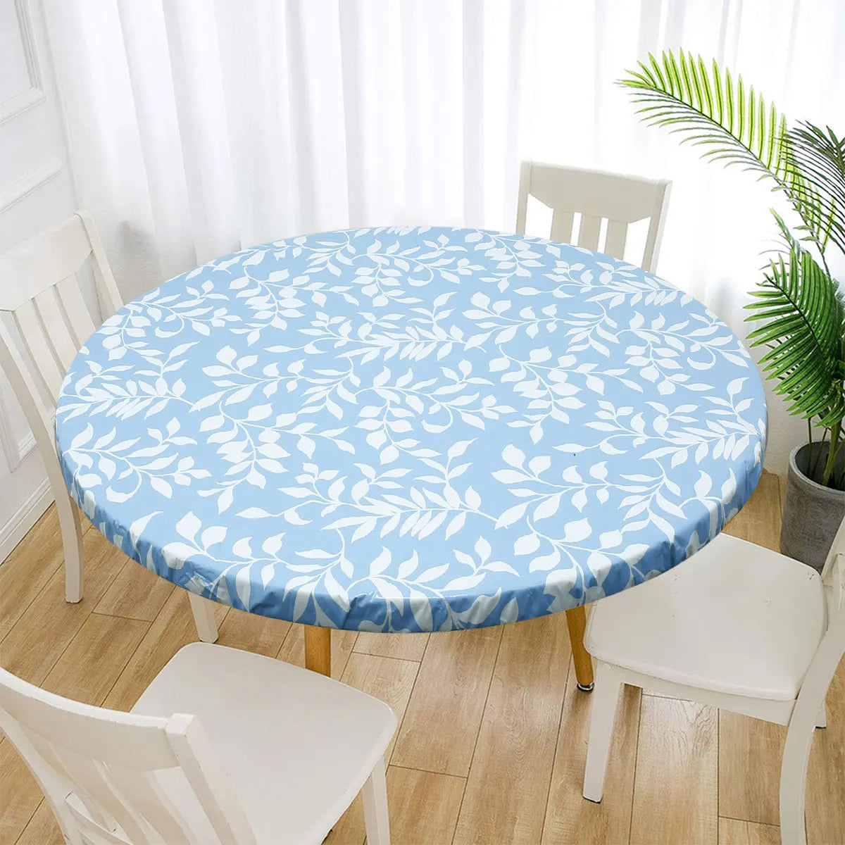 Round Vinyl Fitted Tablecloth – Elastic Edge, Waterproof 35"–55"