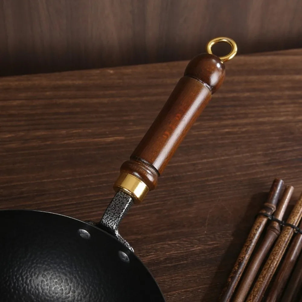 Hand-Forged Cast Iron Wok with Wooden Lid | Induction & Gas