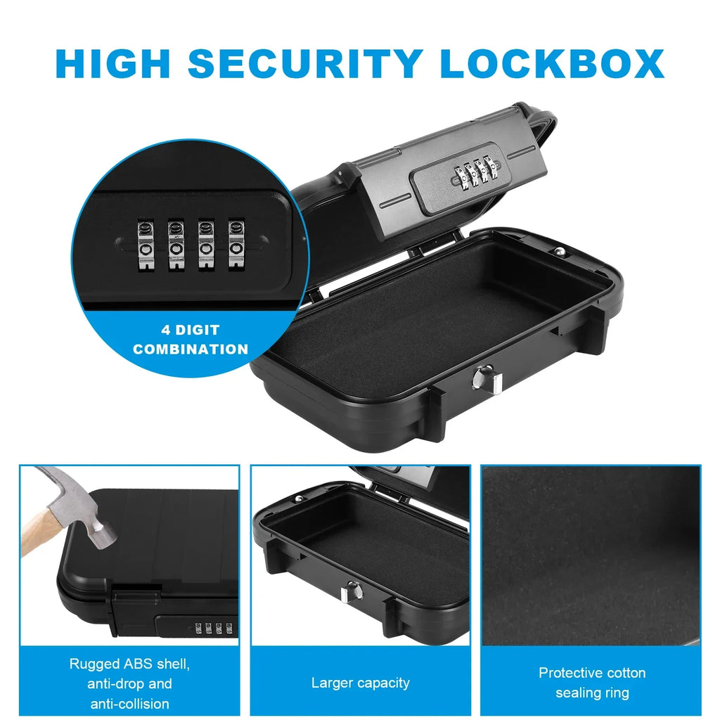 Portable 4-Digit Combination Lockbox – Waterproof Travel Safe