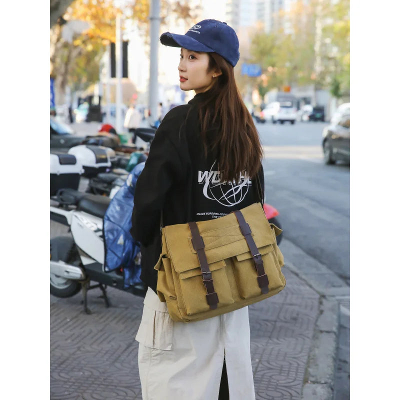 Large Canvas Messenger Bag – College & Work Shoulder Bag