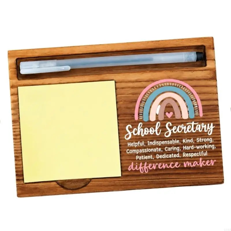 Wood-Grain Desk Organizer with Note Holder & Pen Tray