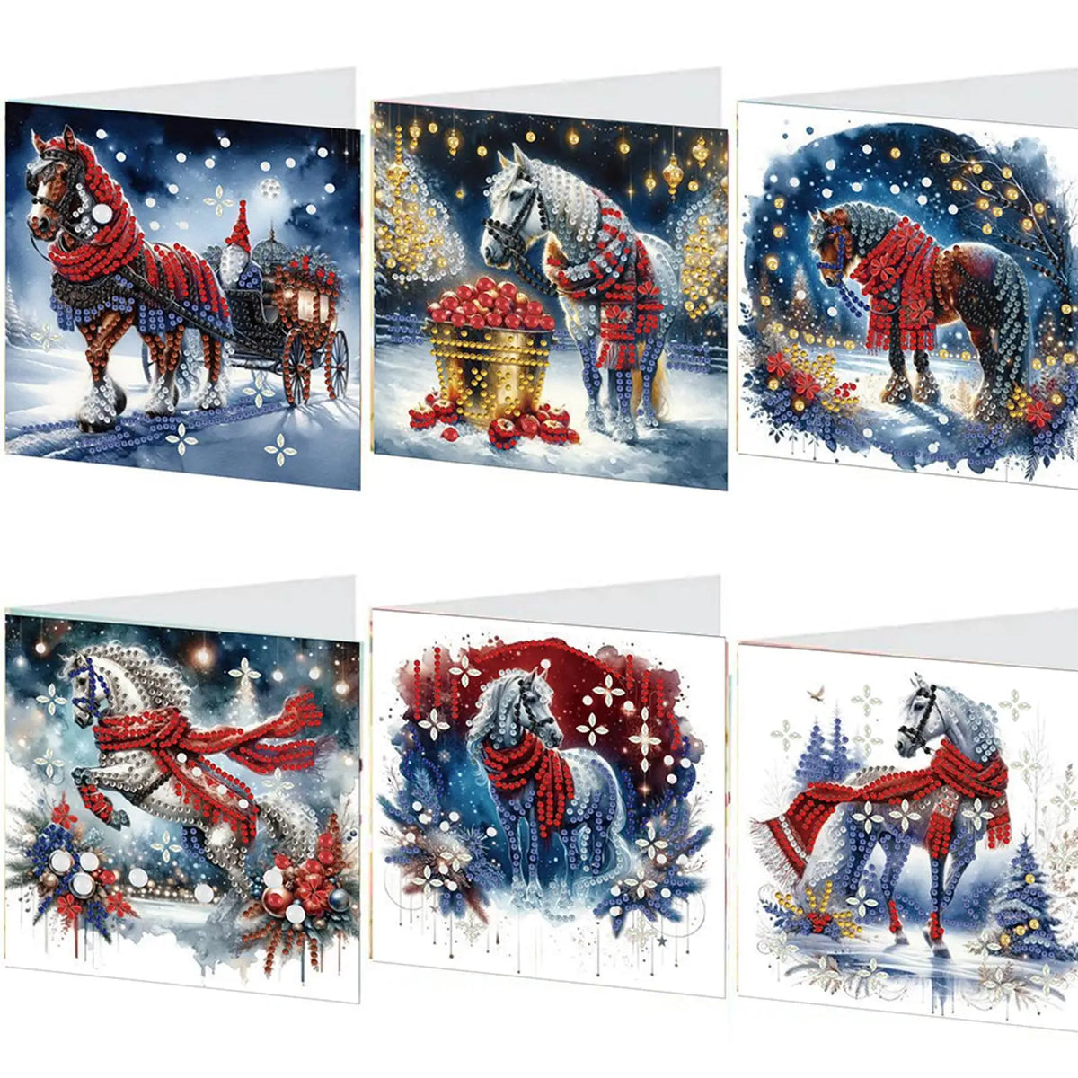 6-Pack Christmas DIY Diamond Art Greeting Card Kit with Envelopes