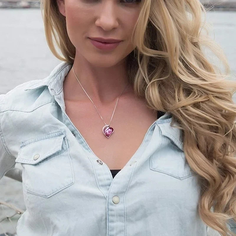 Love Heart Crystal Stud Earrings & Pendant Necklace Set