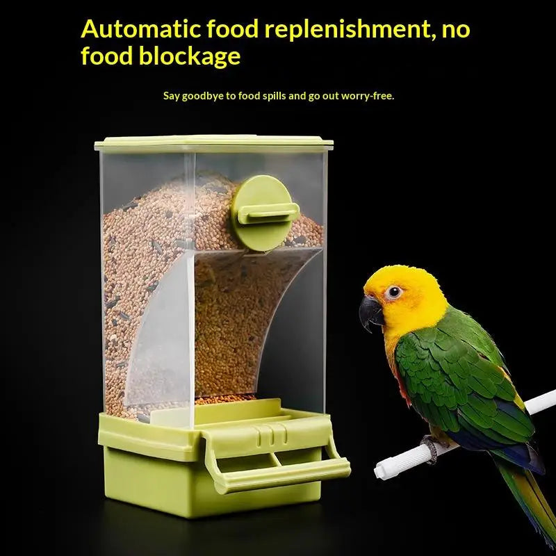 Automatic Transparent Bird Seed Feeder – Parrot Cage Accessory